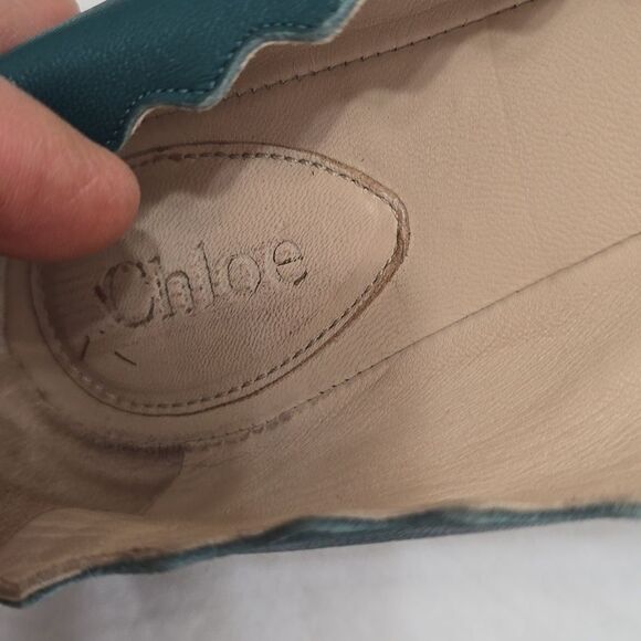 Chloe navy ballet flats scalloped leather Lauren round toe 37.5 - Picture 5 of 8